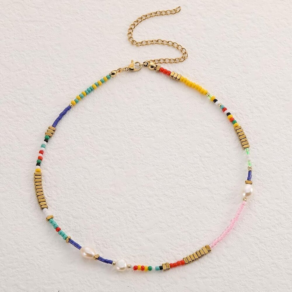 Colorful Beaded Pearl Necklace for Women Freshwater Bead Choker Trendy Gift